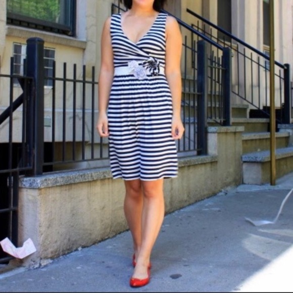 Anthropologie Little Yellow Button striped dress‎ medium nautical sailor cruise - Picture 1 of 8